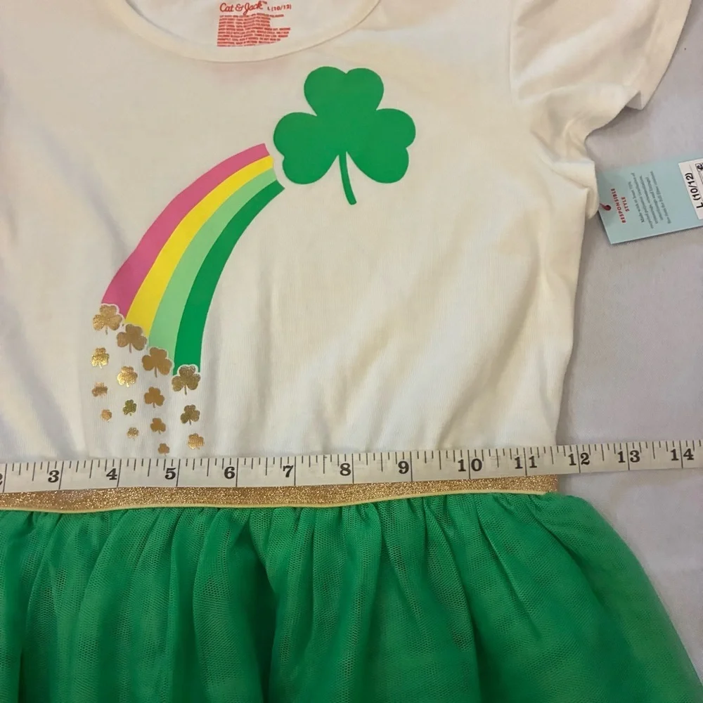 Cat & Jack Girls' St.Patrick’s Day Tiered Tulle Short Sleeve Dress Size L 10/12